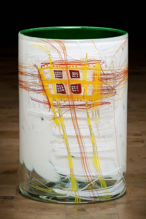 Pine Green White Cylinder with Drawing, 2012