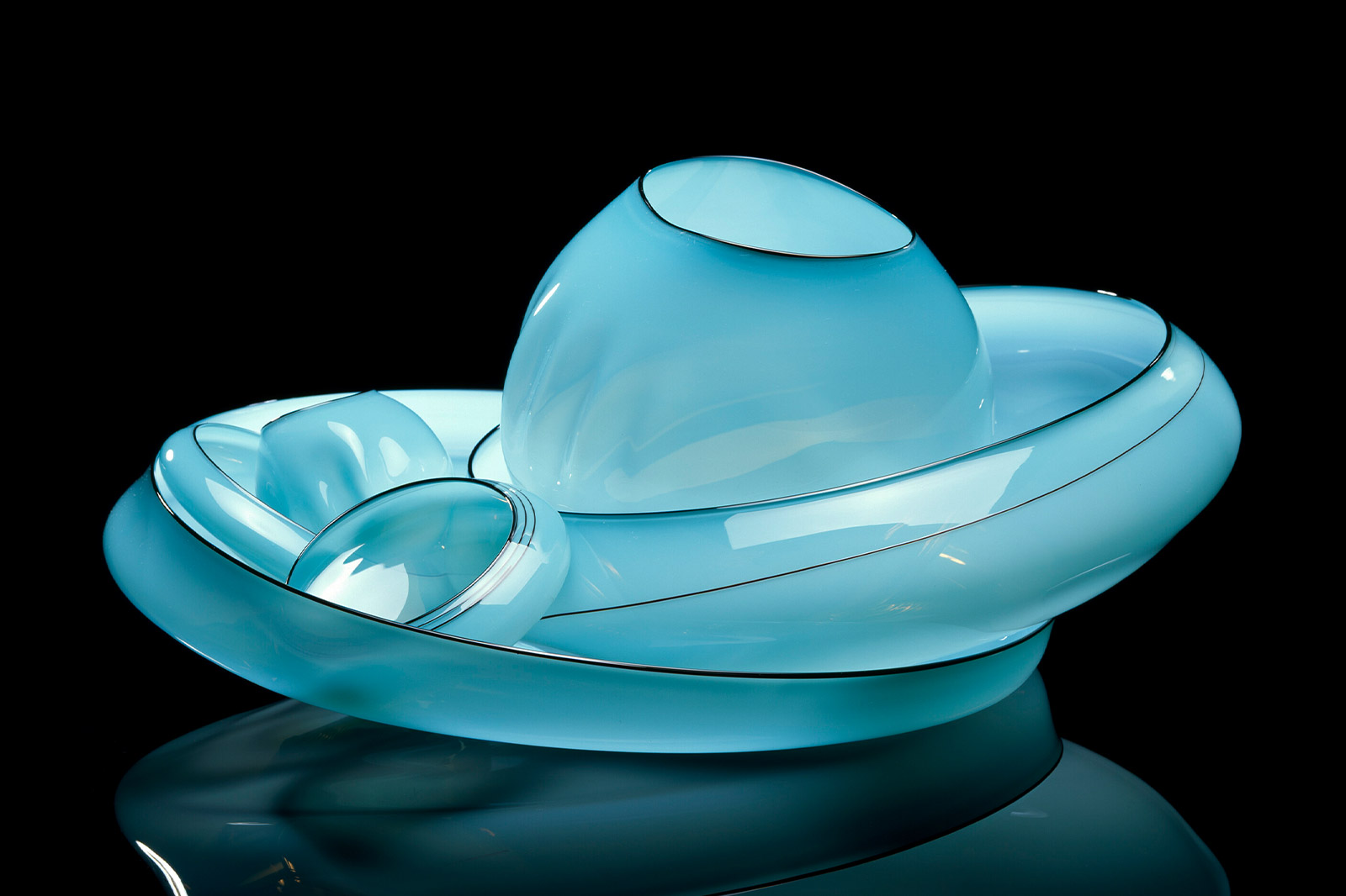 Dale Chihuly, Horizon Blue Basket Set with Black Lip Wraps, 2000