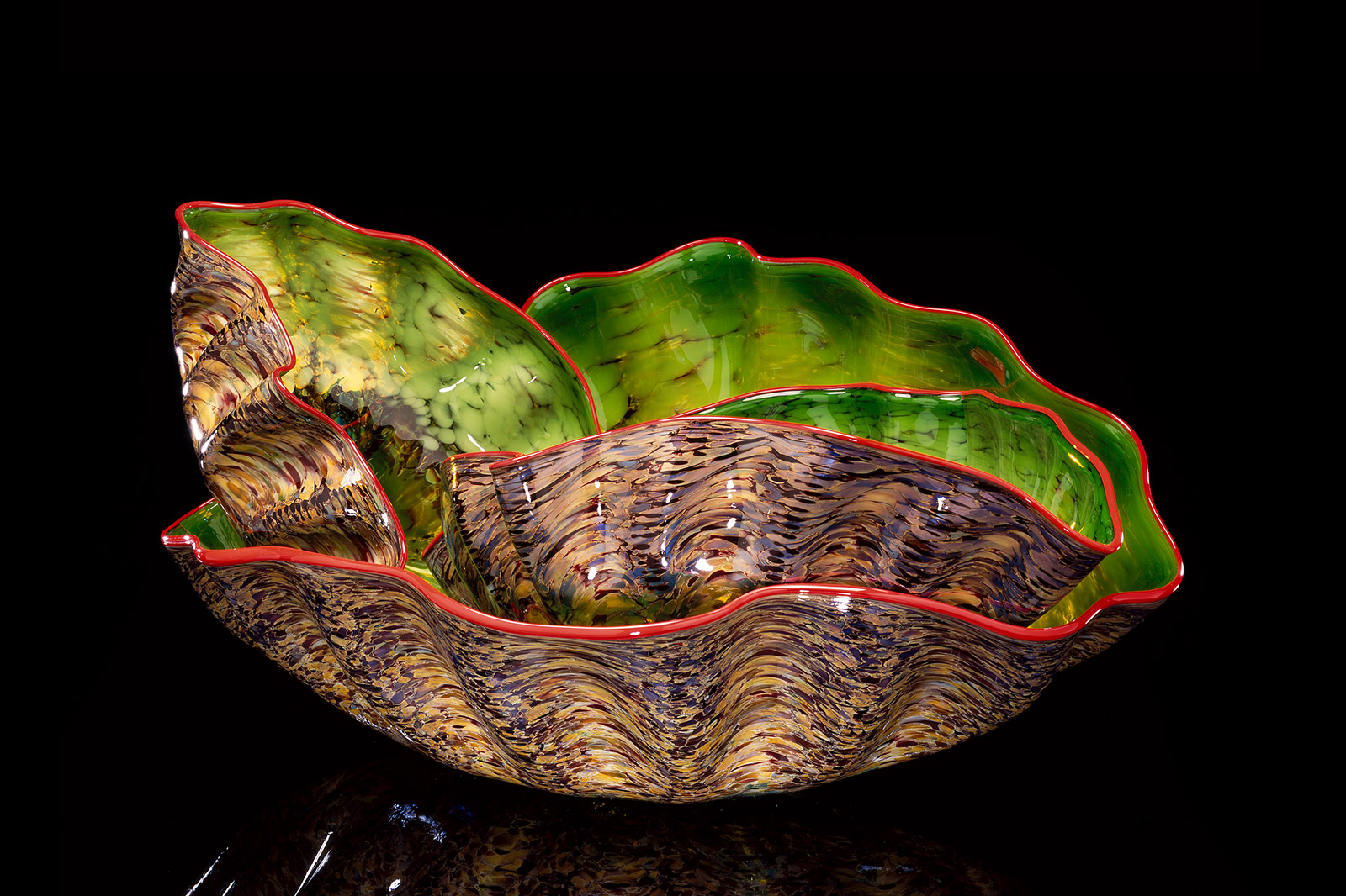 Dale Chihuly, Celadon Pheasant Macchia Set with Red Jasper Lip Wraps, 2002