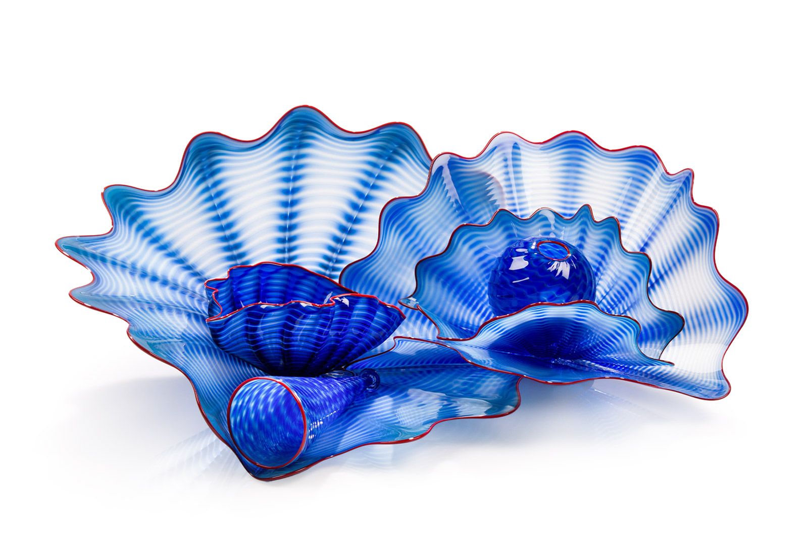 Dale Chihuly, Copen Blue Persian Set with Crimson Lip Wraps, 2016