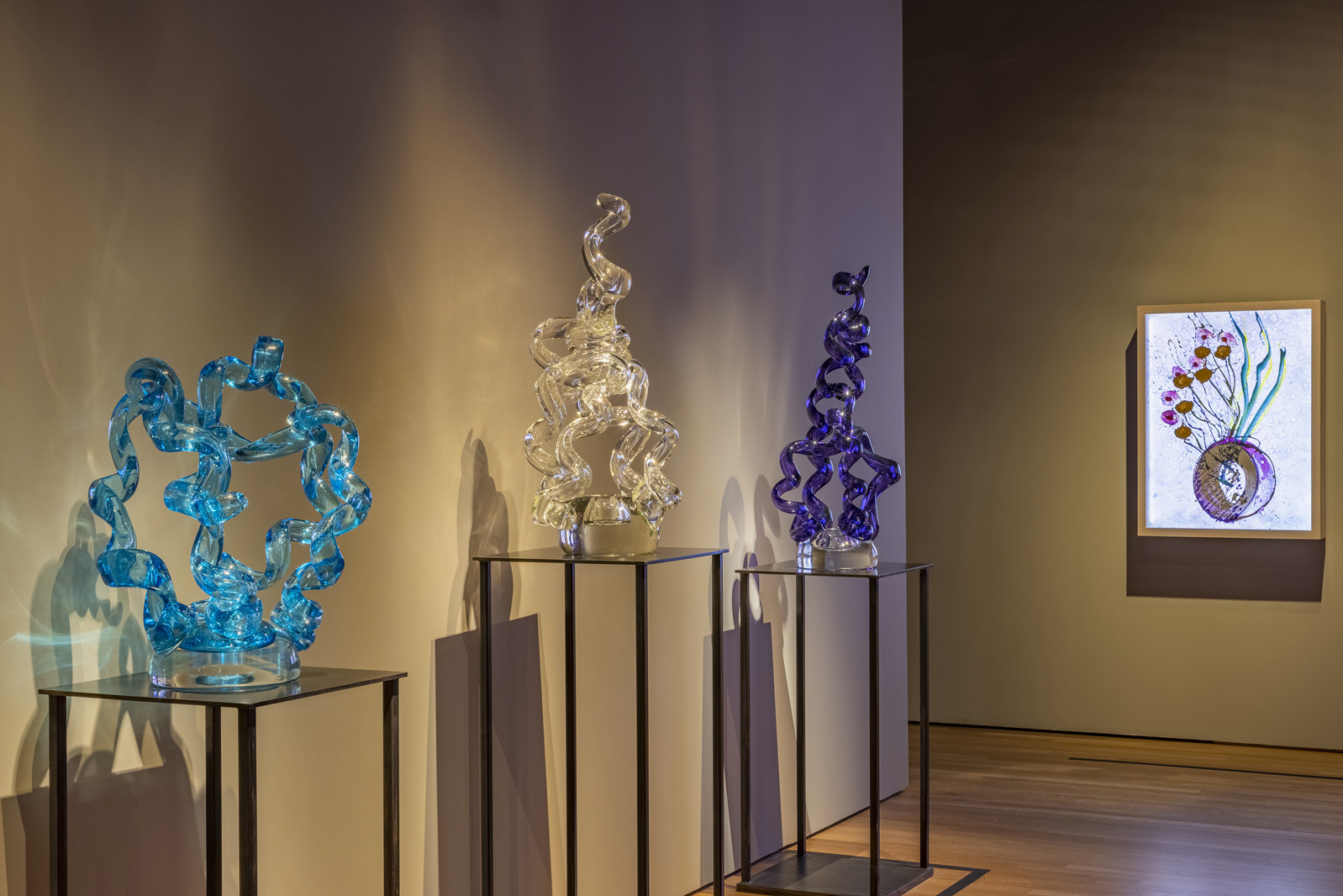 Rotolo, 2015-18, and Ikebana Glass on Glass Painting, 2017 by Dale Chihuly