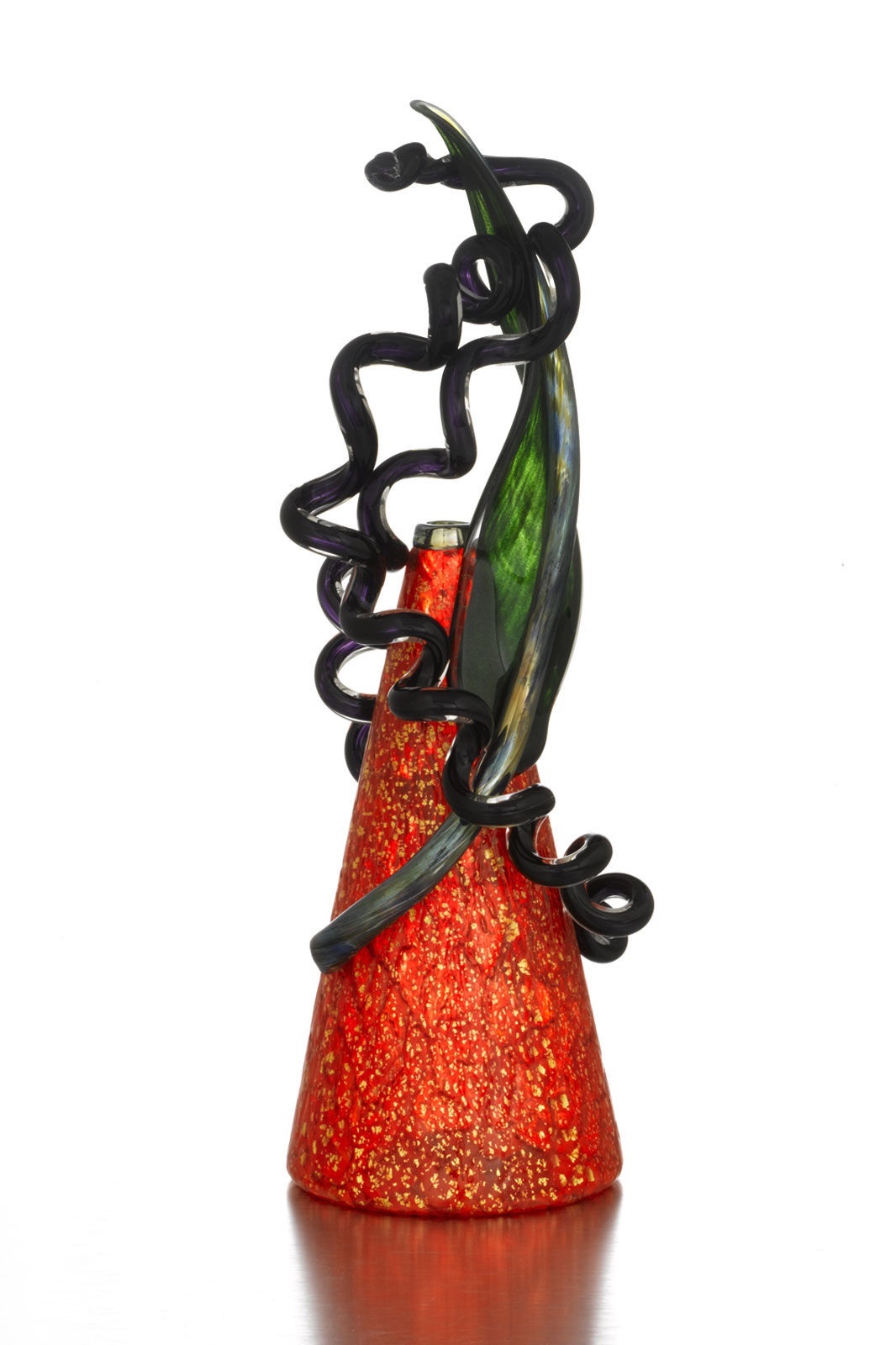 Orange Piccolo Venetian with Black Leaf and Coils, 1994 by Dale Chihuly