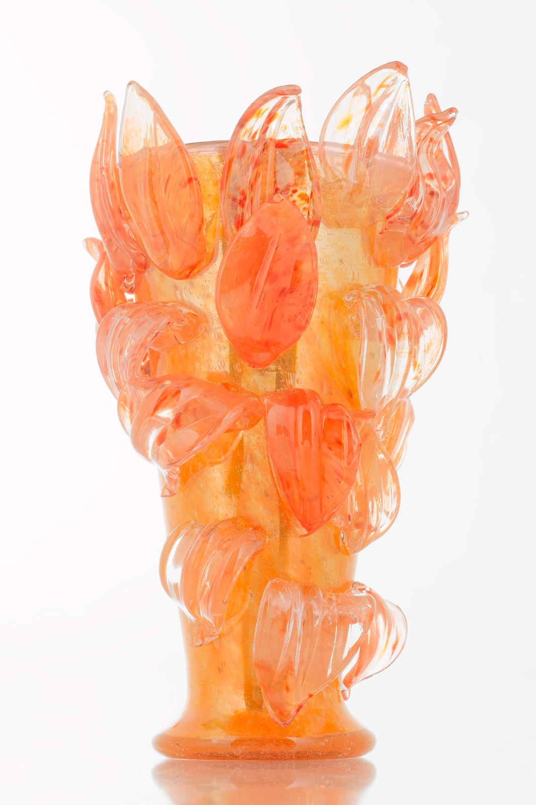 Silvered Tangerine Piccolo Venetian with Abundant Leaves, 1995 by Dale Chihuly