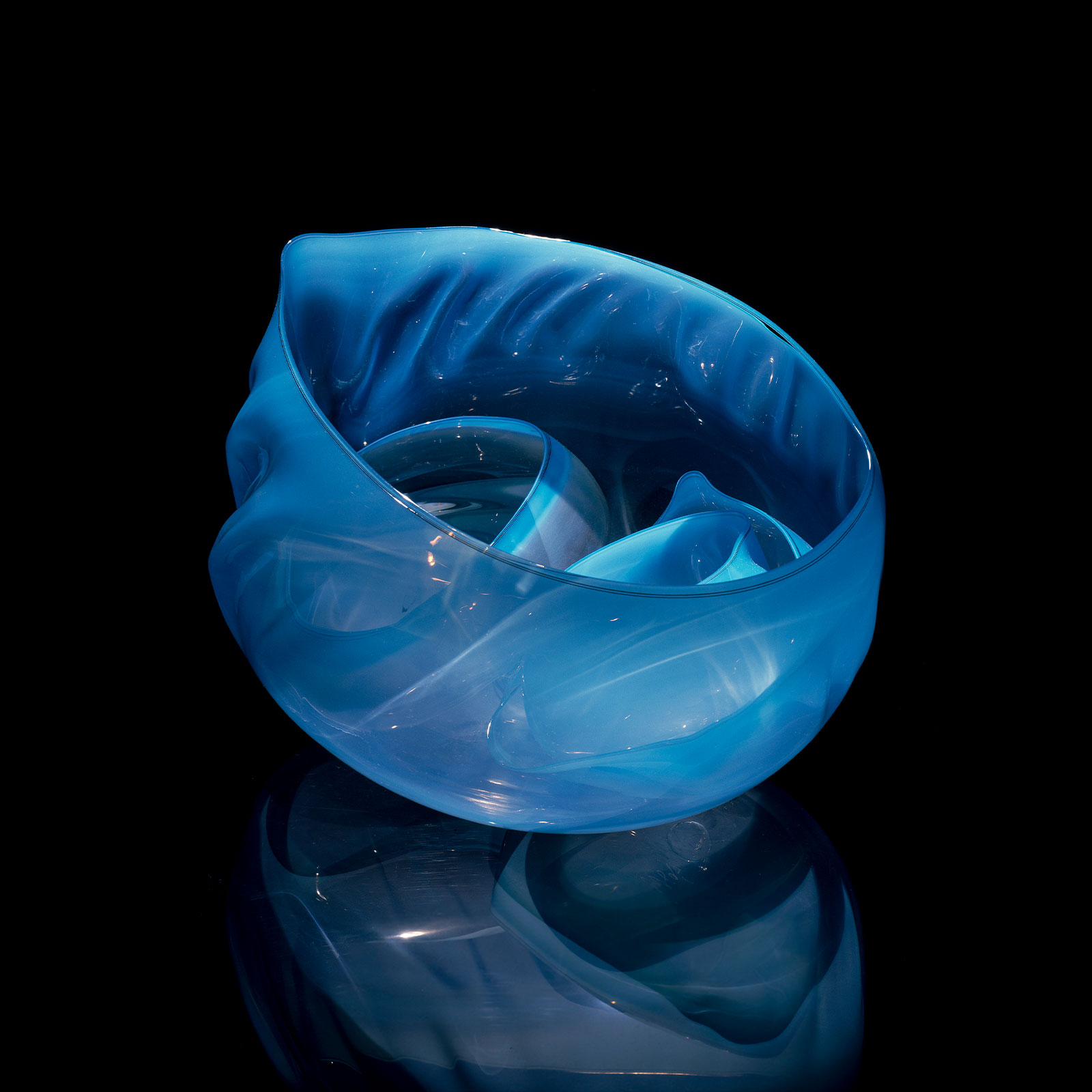 Dale Chihuly, Transparent Aqua Blue Basket Set with Black Lip Wraps, 1995