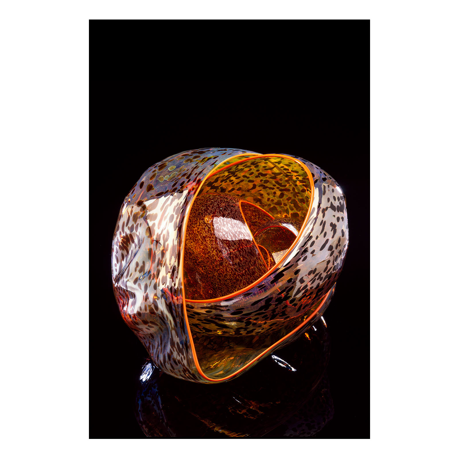 Dale Chihuly, Silver Tiger Print Basket Set with Orange Lip Wraps, 1995