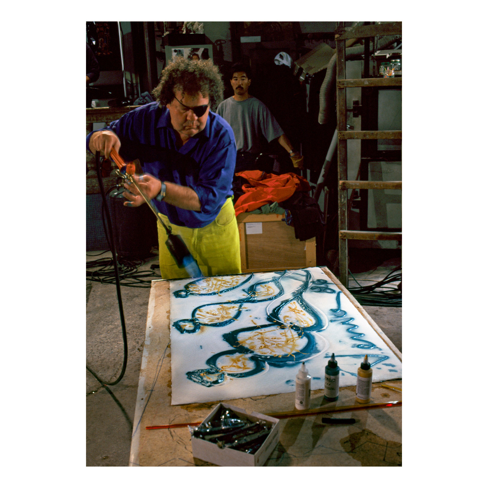 Dale Chihuly working on Burned Drawings, 1996