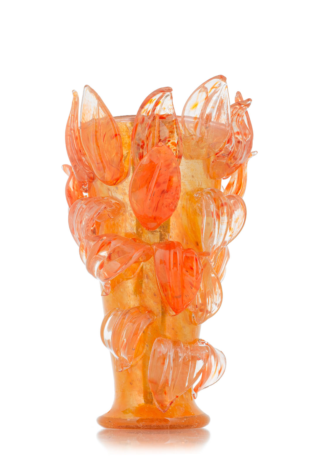 Dale Chihuly, Silvered Tangerine Piccolo Venetian with Abundant Leaves, 1995