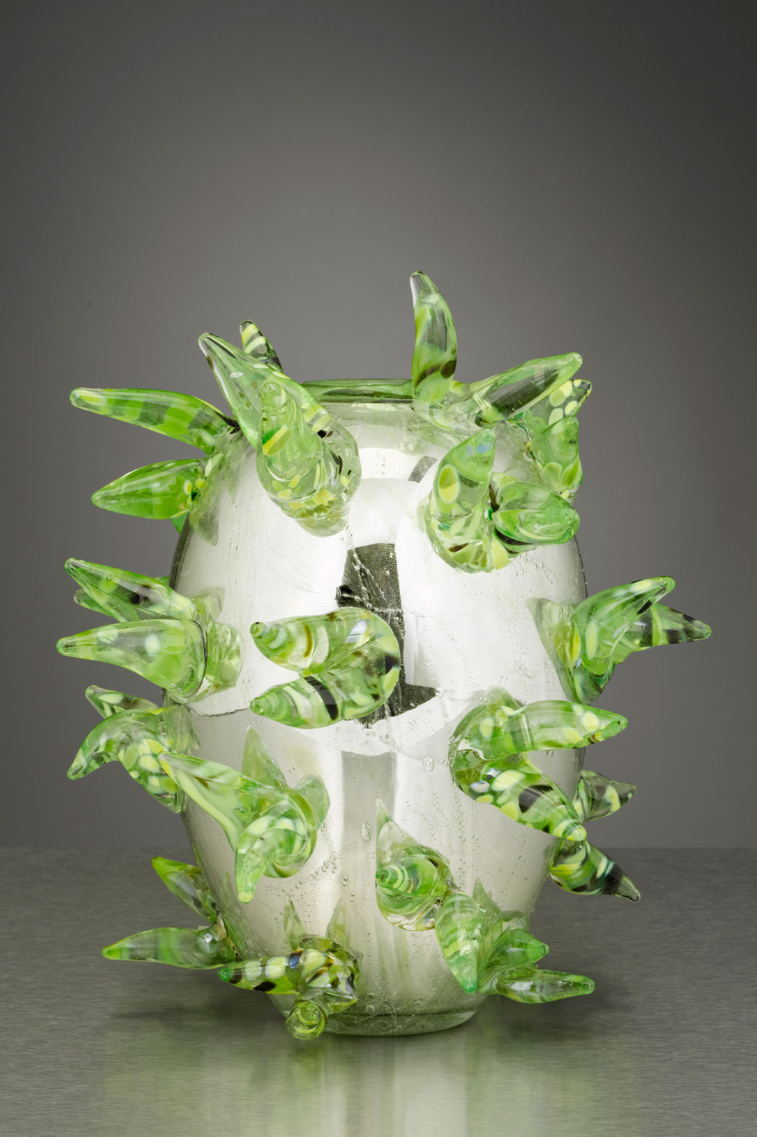 Dale Chihuly, Silvered Clear Piccolo Venetian with Lime Green Spotted Prunts, 1995