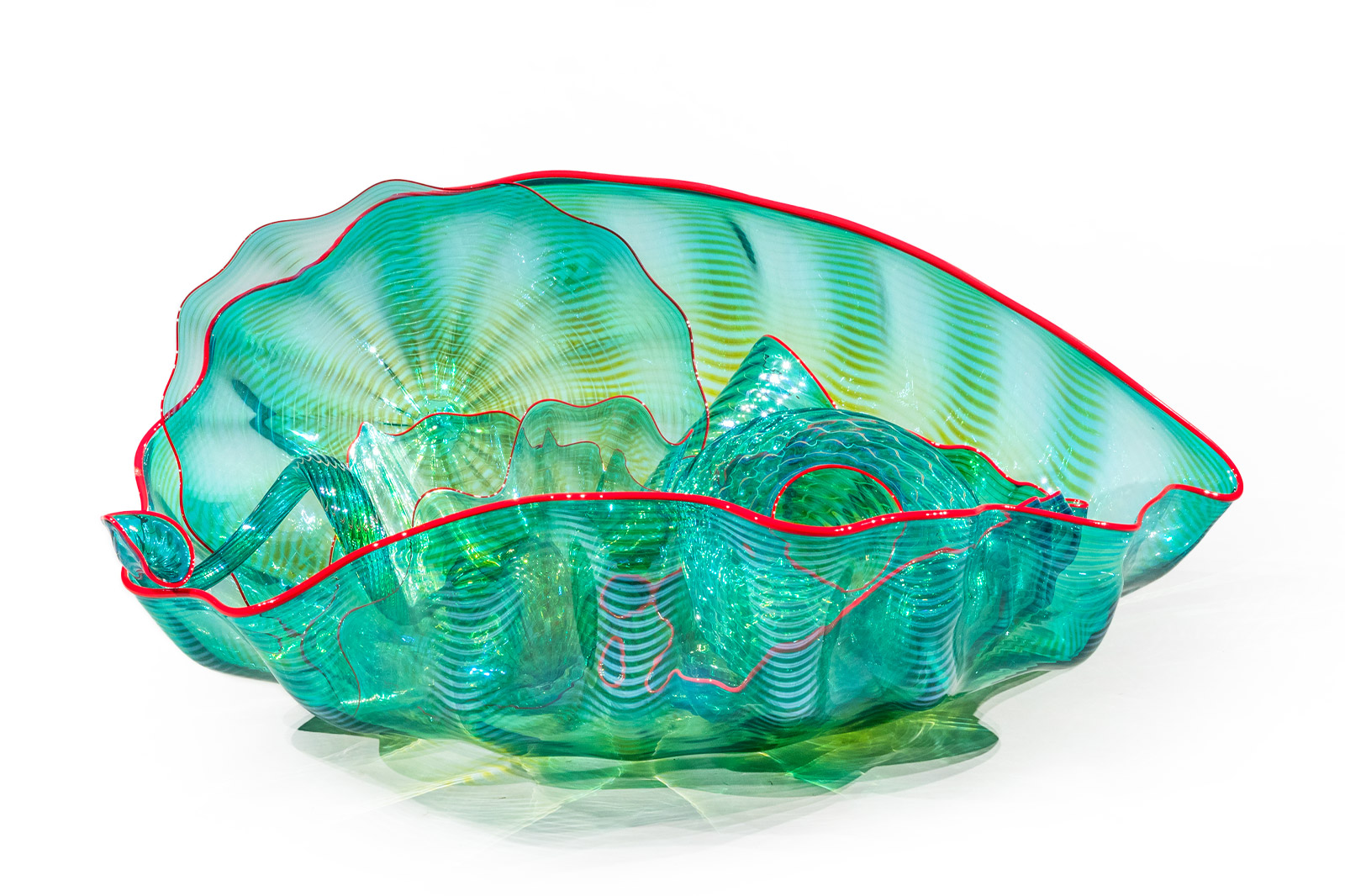 Dale Chihuly, Clover Green Seaform Set with Carmine Lip Wraps, 2001
