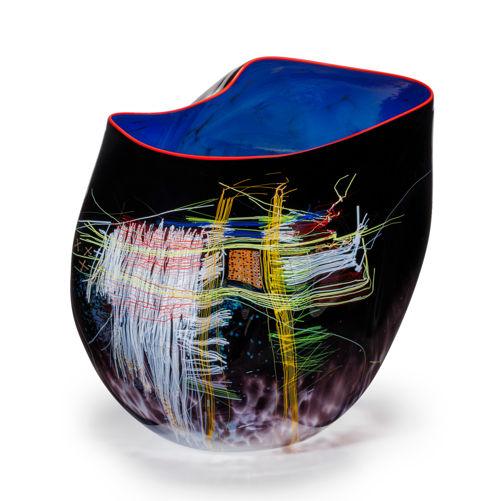 Chihuly, Black Palace Blue Soft Cylinder with Crimson Lip Wrap, 2008