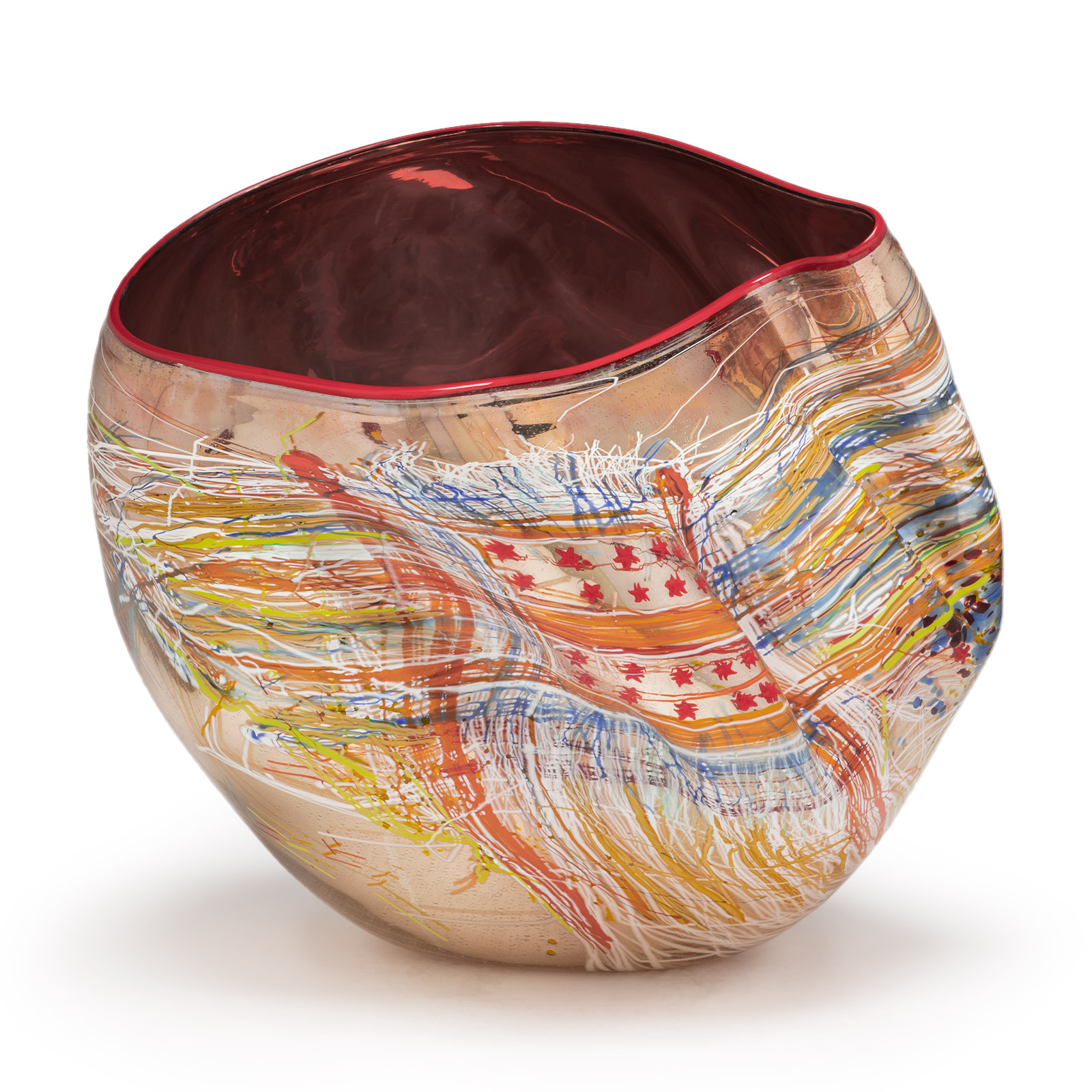 Dale Chihuly, Silvered Clear Soft Cylinder with Bonfire Lip Wrap, 2010