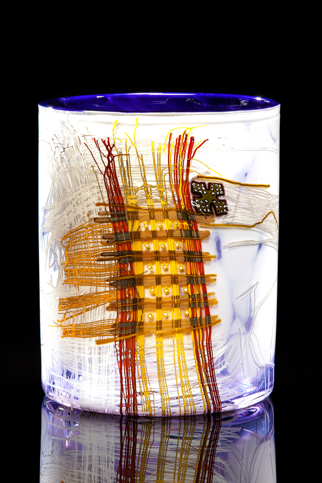 Dale Chihuly, Aubergine White Cylinder with Drawing, 2012