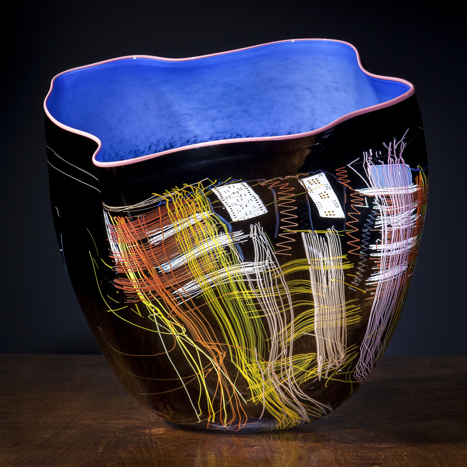 Black Lapis Soft Cylinder with Blush Lip Wrap, 2013 by Dale Chihuly