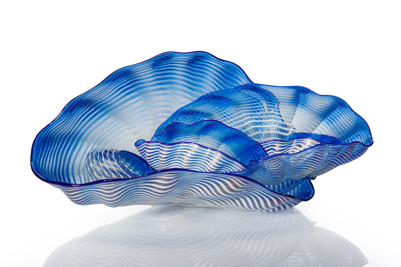 Indigo Gold Leaf Seaform Set with Midnight Lip Wraps, 2014, by Dale Chihuly