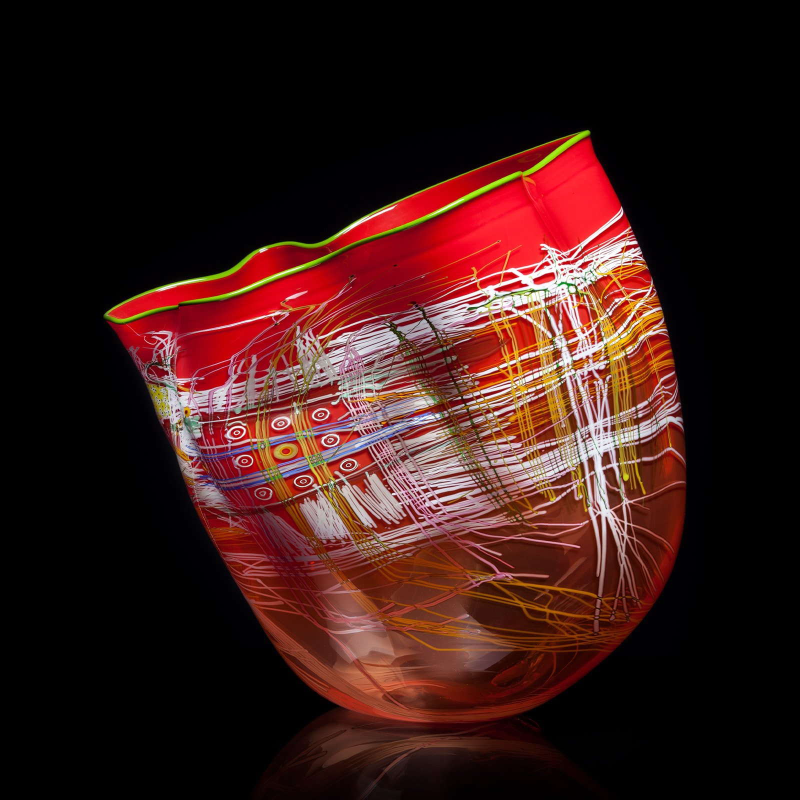 Dale Chihuly, Poppy Red Soft Cylinder with Spring Green Lip Wrap, 2014