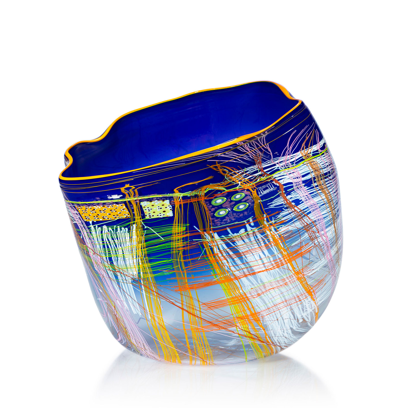 Navy Soft Cylinder with Goldenrod Lip Wrap, 2014 by Dale Chihuly