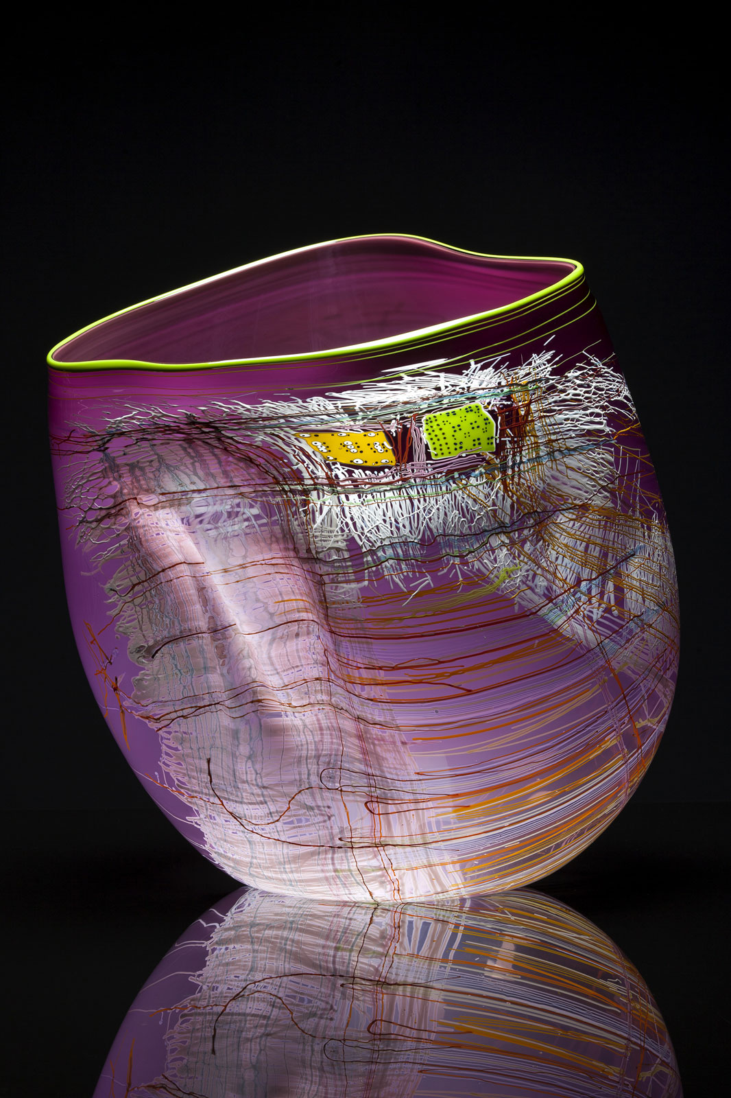 Plum Soft Cylinder with Chartreuse Lip Wrap, 2014 by Dale Chihuly