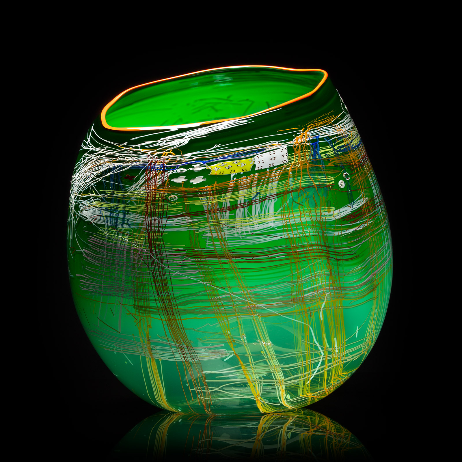 Dale Chihuly, Emerald Soft Cylinder with Jaffa Orange Lip Wrap, 2014