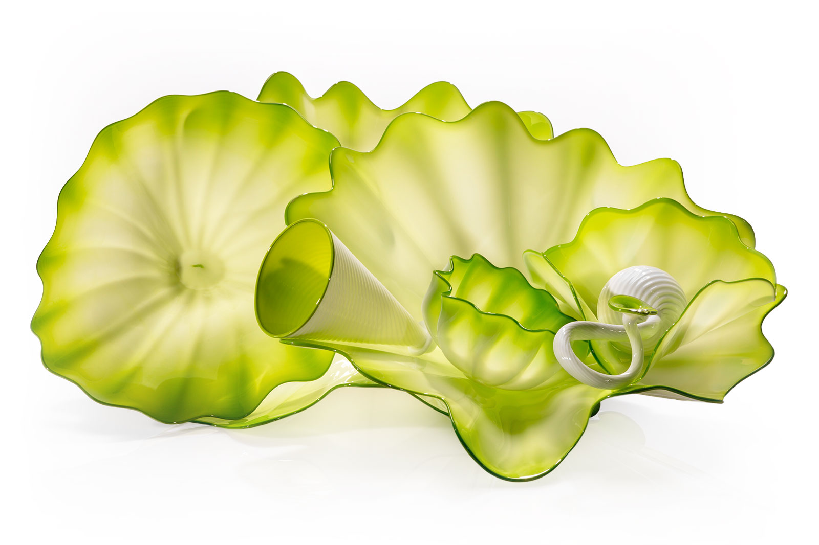 White and Neon Green Persian Set, 2014 by Dale Chihuly