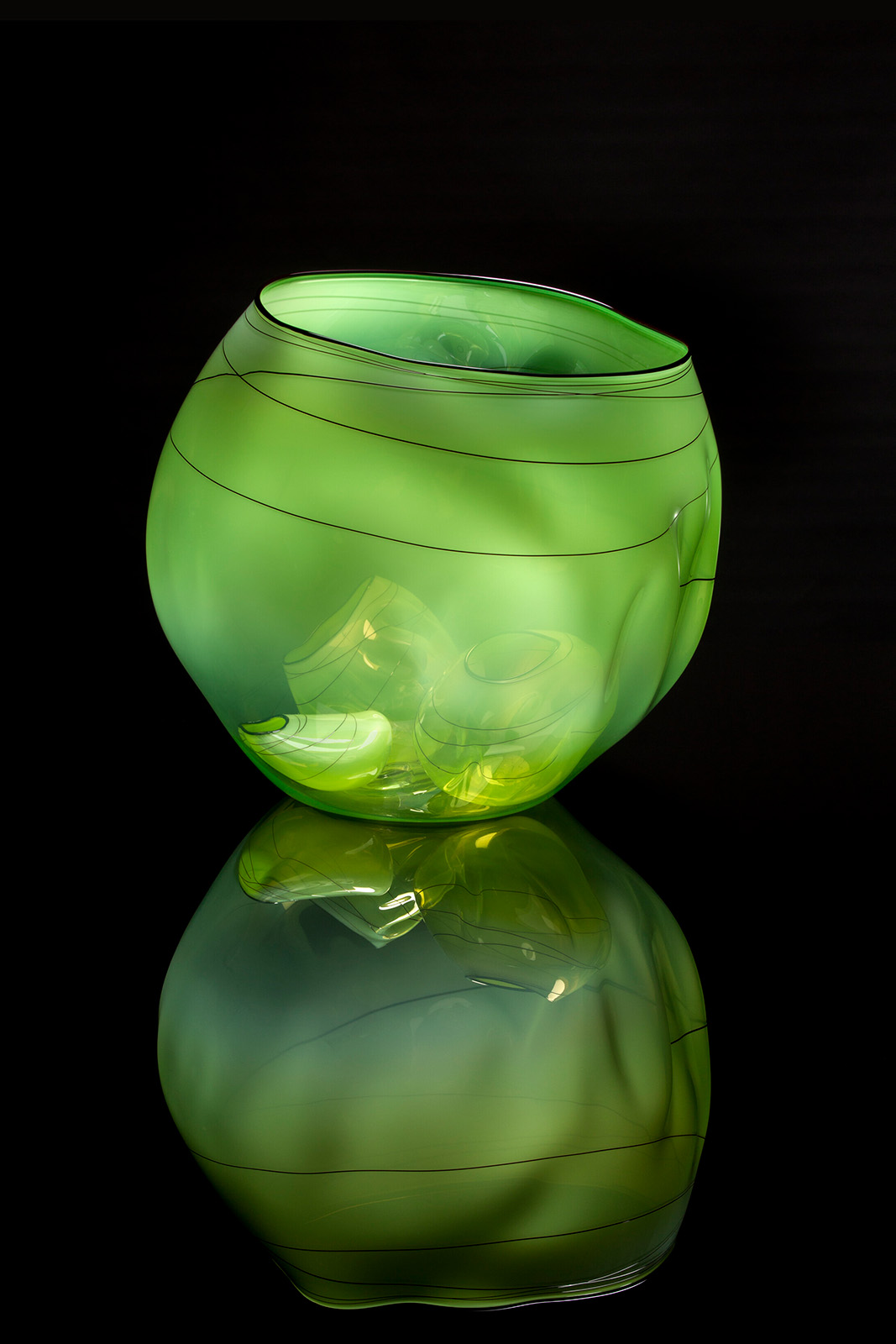 Chihuly, Misty Citron Basket Set with Ebony Lip Wraps, 2015