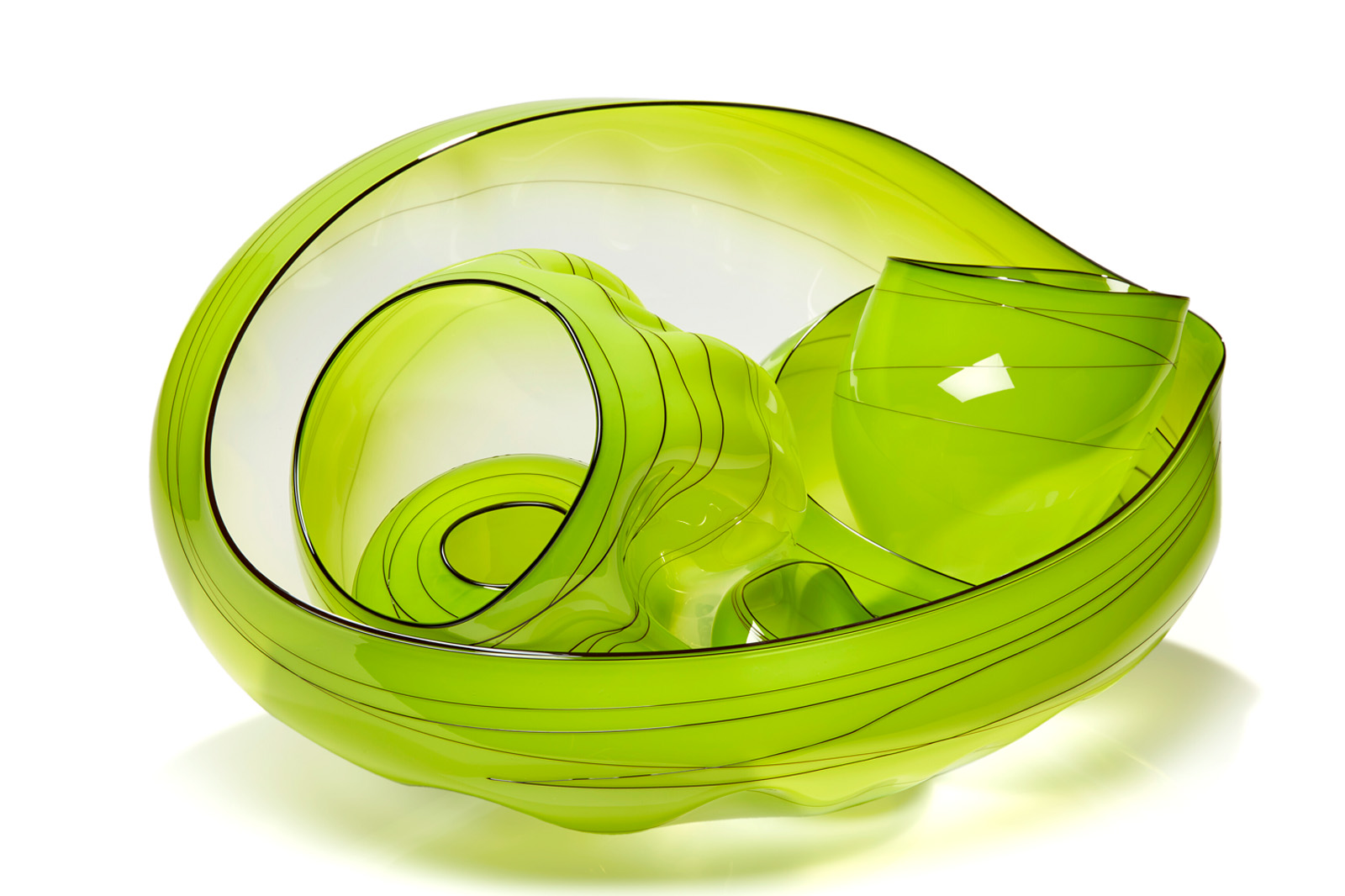 Chihuly, Chartreuse Basket Set with Kohl Lip Wraps, 2017