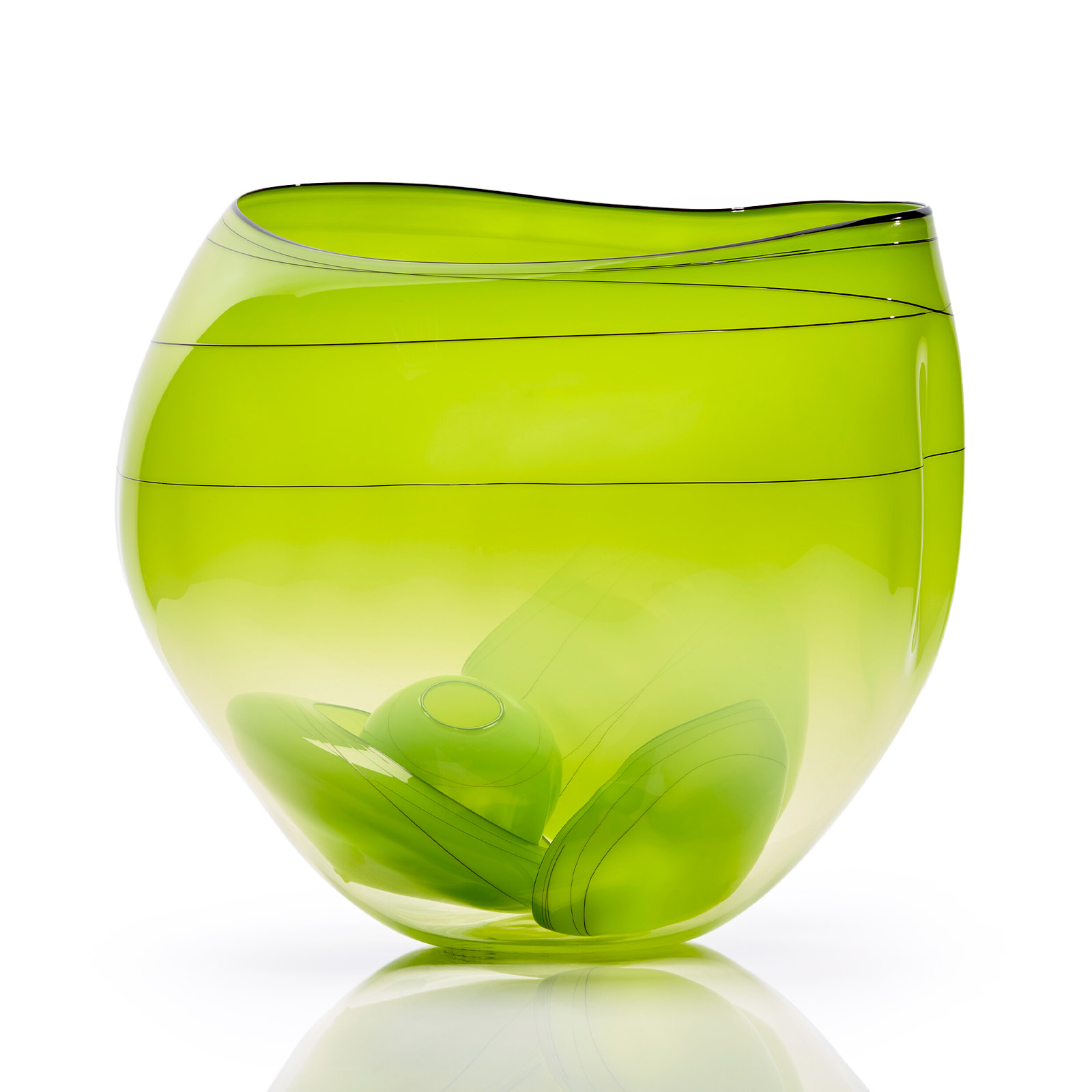 Dale Chihuly, Chartreuse Basket Set with Cordovan Lip Wraps, 2017