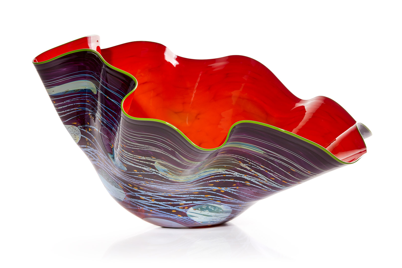 Scarlet Macchia with Evergreen Lip Wrap, 2019, Dale Chihuly