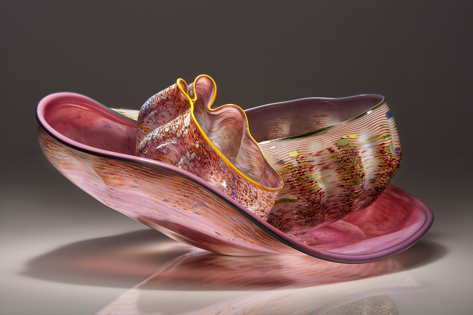 Rose and Pale Lilac Macchia Set, 1983, Dale Chihuly