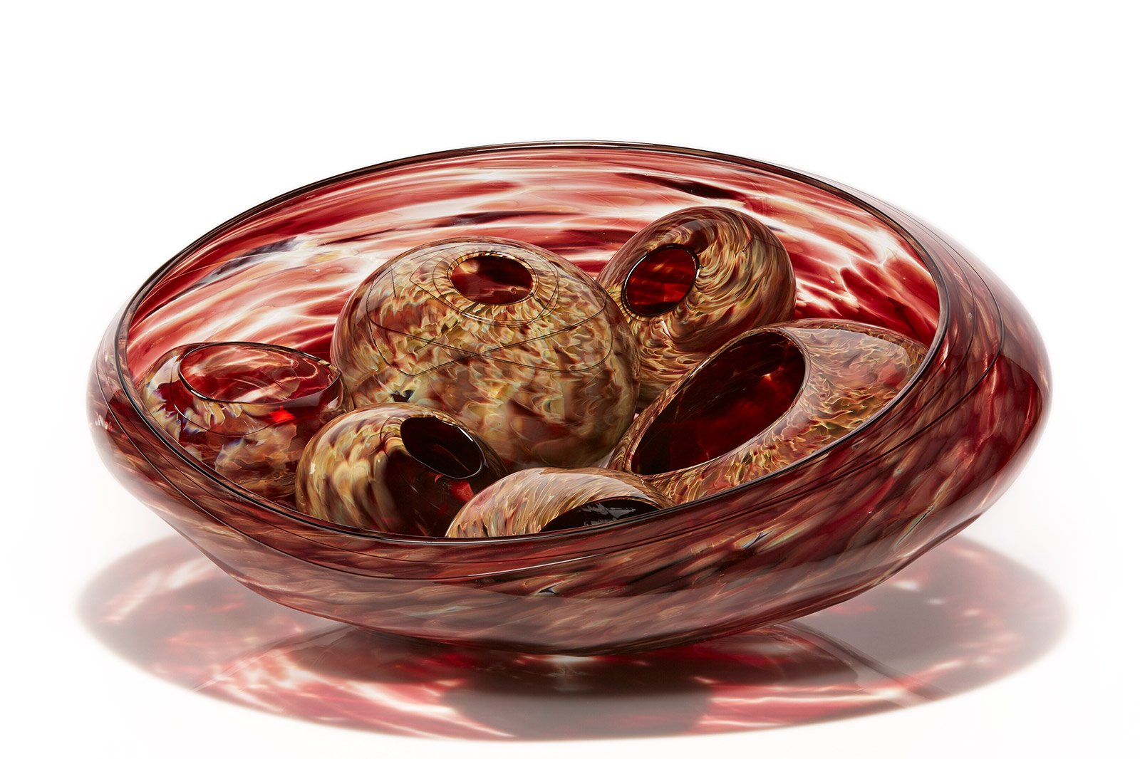 Dale Chihuly, Oxblood Spotted Basket Set, 1989