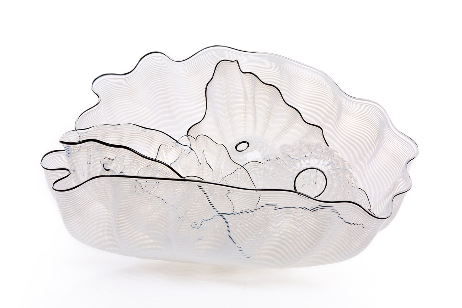 Whitesmoke Seaform Set with Carbon Black Lip Wraps, 1993, by Dale Chihuly