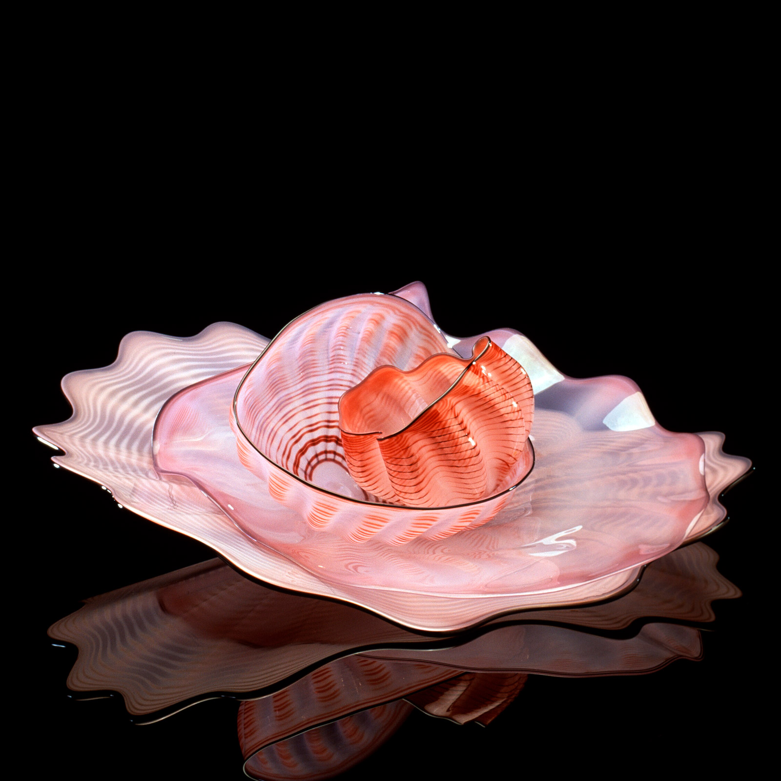 Dale Chihuly, Pink Seaform Set with Black Lip Wraps, 1982