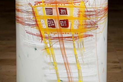 Pine Green White Cylinder with Drawing, 2012