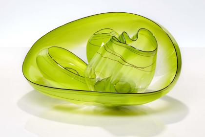 Chartreuse Basket Set with Obsidian Lip Wraps, 2017 by Dale Chihuly
